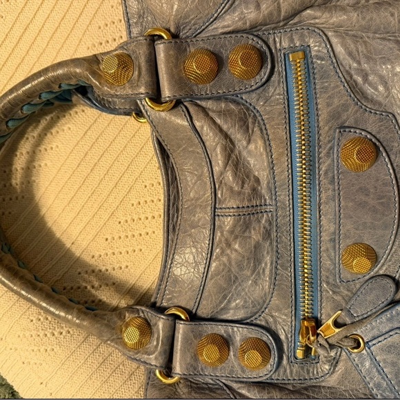 Balenciaga GGH Brief Bag Light Blue Handbag with Gold Accents - Picture 7 of 15